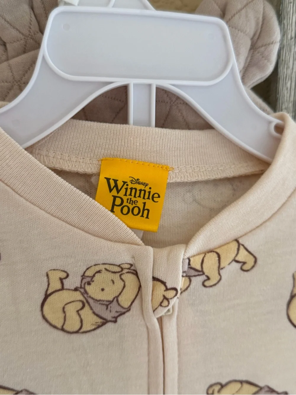 Winnie the Pooh Beige Quilted Baby two-Piece with Bear Hood.